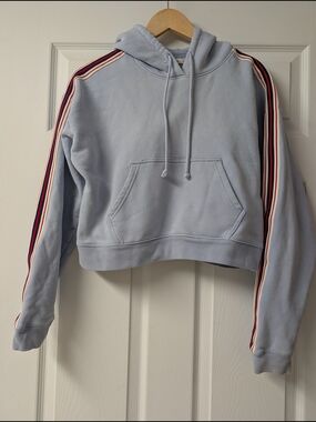 Tna Aritzia Light Blue Cropped Hoodie - Sporty Sleeve Stripe - XXS